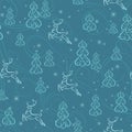 Christmas and New Year background with Christmas trees and reindeer. Seamless blue pattern Royalty Free Stock Photo